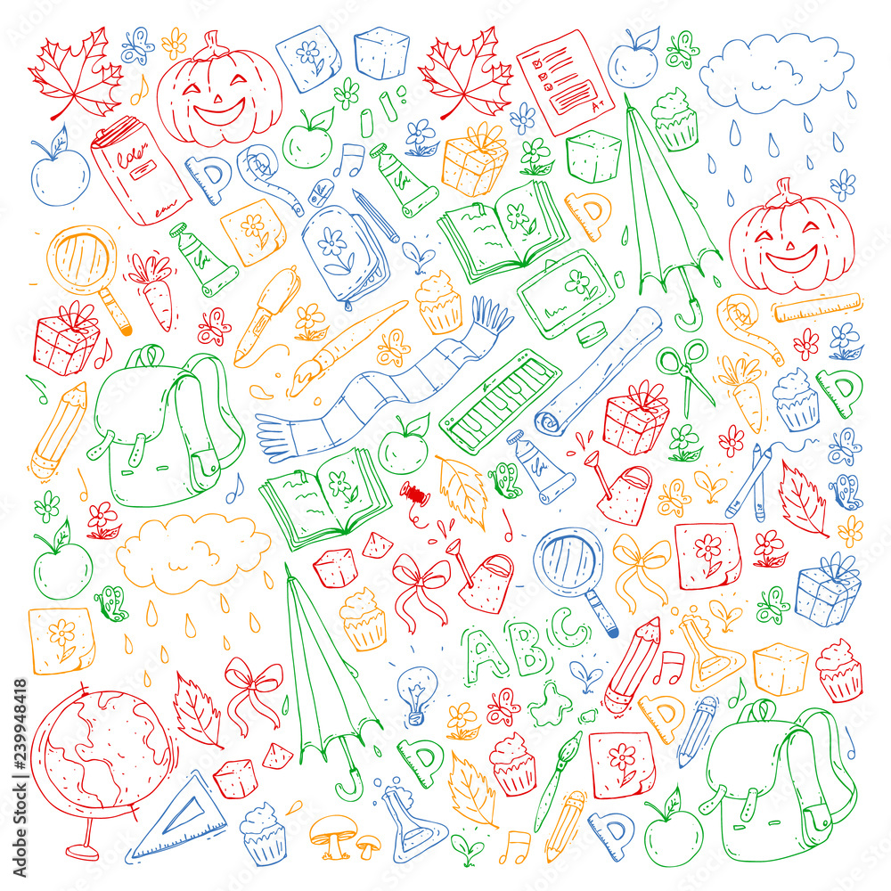 Vector seamless pattern with school and education icons.