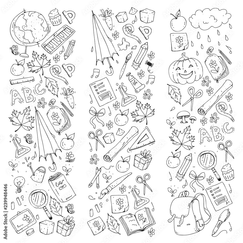 Obraz premium Vector seamless pattern with school and education icons.