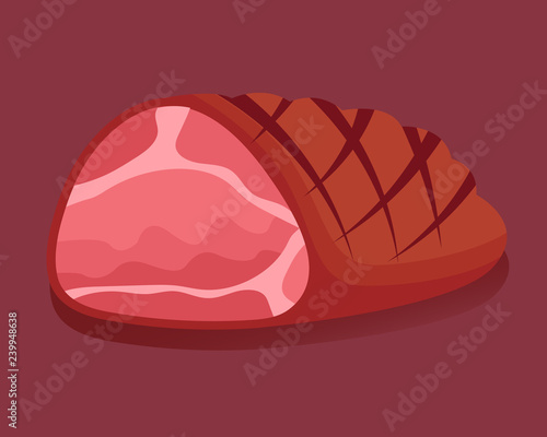 Baked glazed ham. Isolated fresh meat icons. Vector illustration.