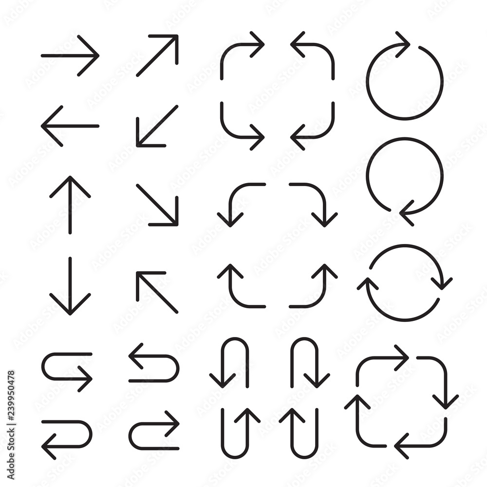 Black flat arrows set. Bold style. Vector illustration isolated on white background Black flat arrows set. Bold style. Vector illustration isolated on white background