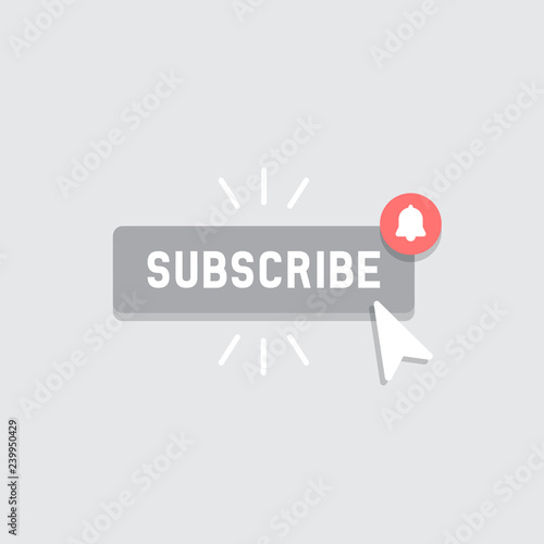 Cool vector subscribe button with cursor and notification in flat design. Ideal for video streaming website banners, blogs, content updates and news feed