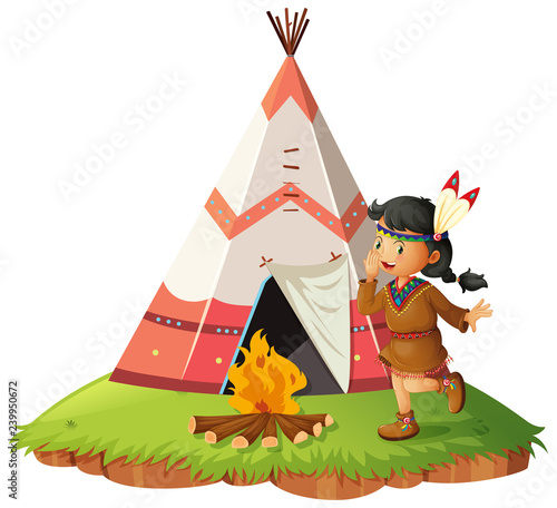Native american woth teepee