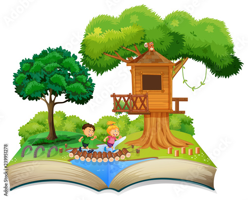 Open book children in nature theme