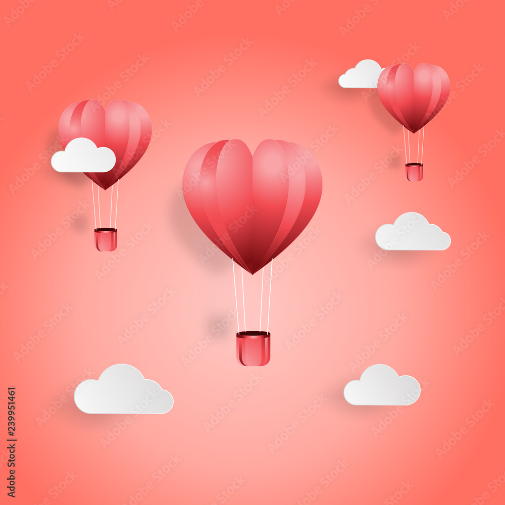 Creative valentines day postcard vector illustration paper cut style.