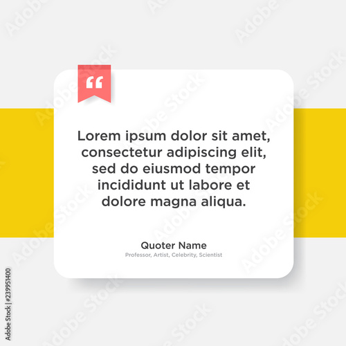 Vector quote template with text placeholder in trendy style. Paper material design style rectangular card with line frame.