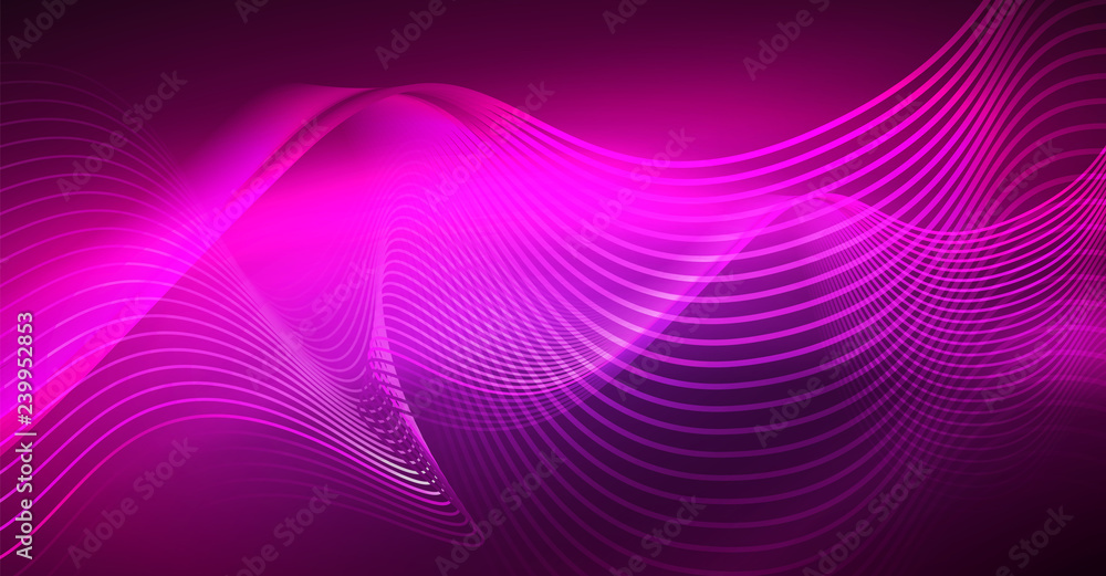 Abstract shiny glowinng color wave design element on dark background - science or technology concept Abstract shiny glowinng color wave design element on dark background - science or technology concept