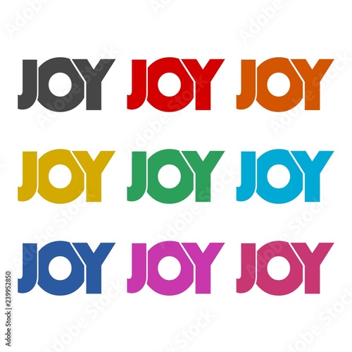 Joy word icon, sign, logo, color set