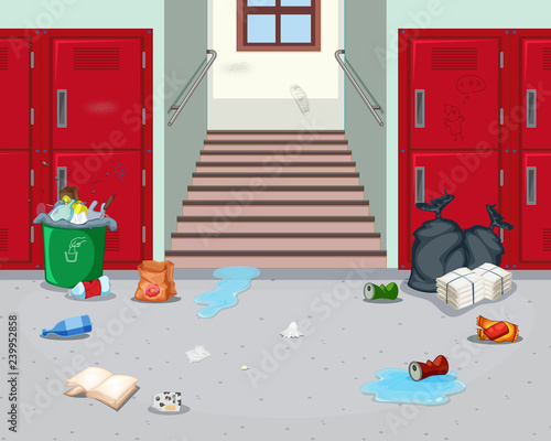 Dirty indoor school hallway