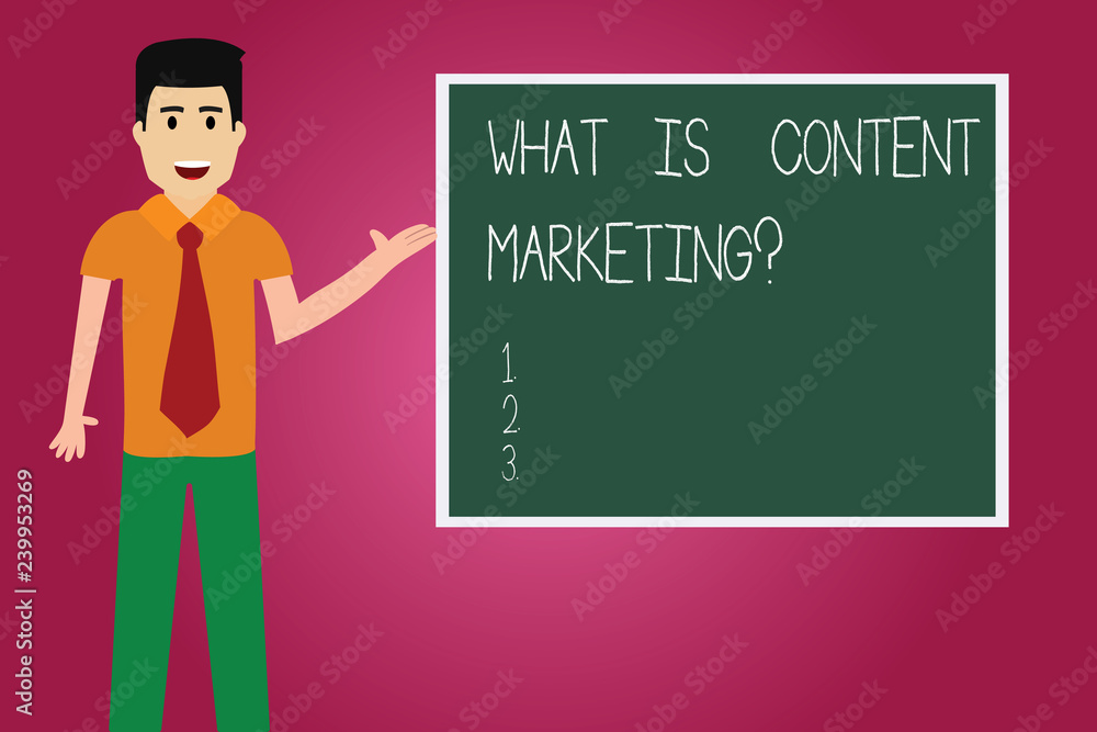 Word writing text What Is Content Marketing. Business concept for Advertising and business promotion strategies Man with Tie Standing Talking Presenting Blank Color Square Board photo Word writing text What Is Content Marketing. Business concept for Advertising and business promotion strategies Man with Tie Standing Talking Presenting Blank Color Square Board photo