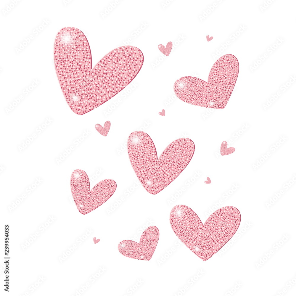 Pink glitter vector hearts.