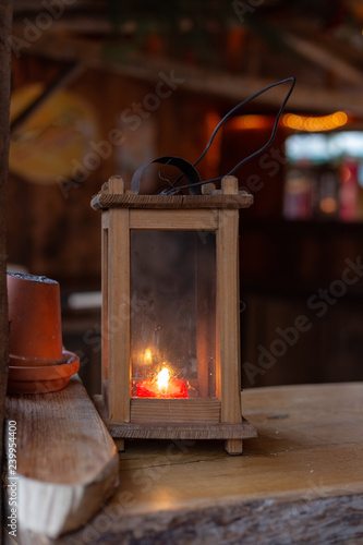 wooden lamp with candle