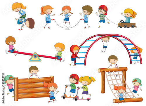 Simple kids doodles playing on play equipment