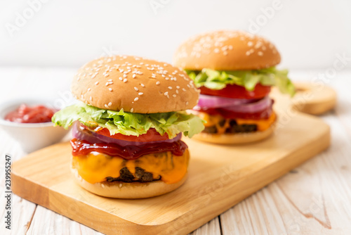 fresh tasty beef burger with cheese and ketchup