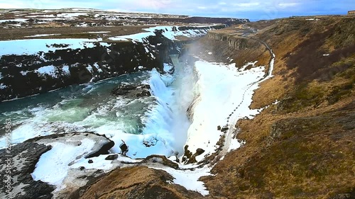 Gullfoss waterfall view and winter Landscape picture in the winter season, Gullfoss is one of the most popular waterfalls in Iceland and tourist attractions in the canyon of the Hvita river Iceland