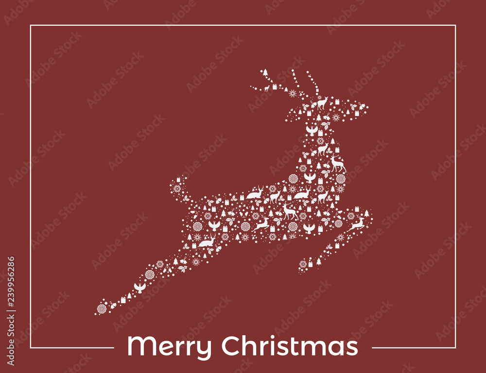 Fototapeta premium Christmas greeting card jumping reindeer vector
