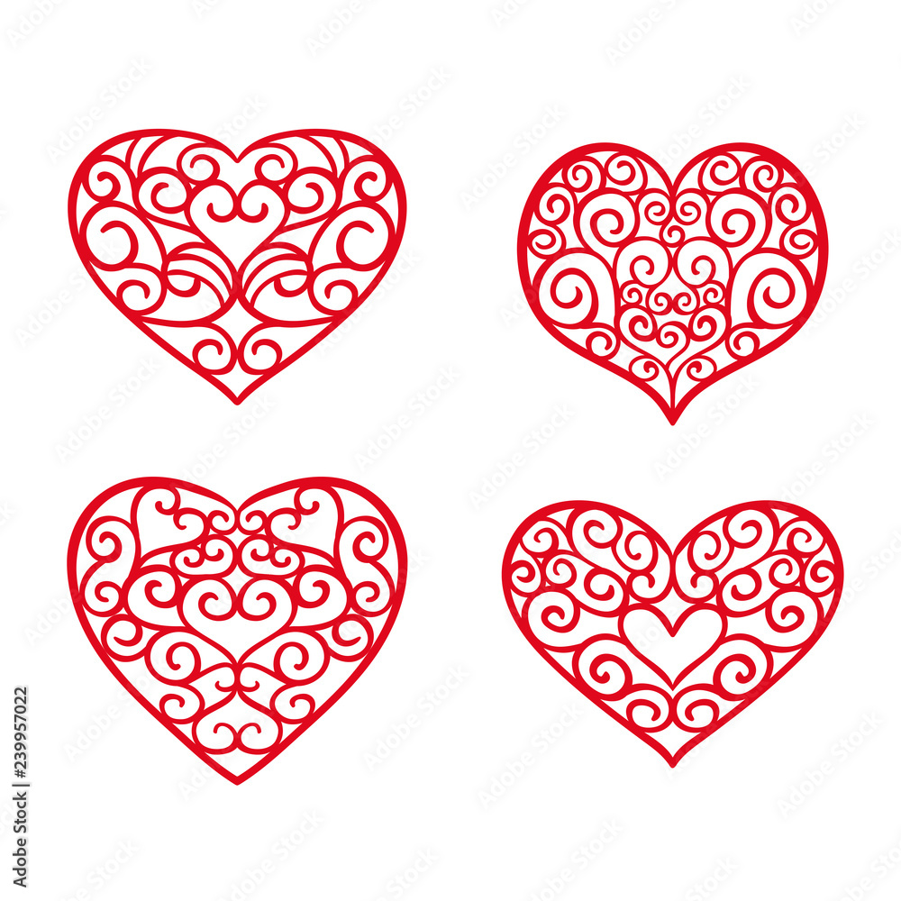 Set hand drawn hearts. Design elements for Valentine's day. Vector illustration
