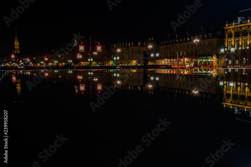 Night reflections in the centre of Bordeaux, France. 
