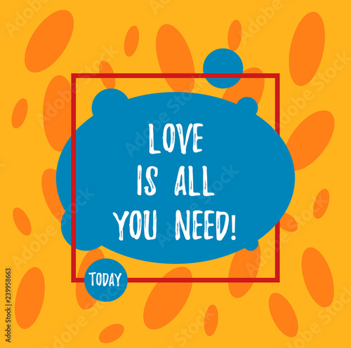 Text sign showing Love Is All You Need. Conceptual photo Inspiration roanalysistic feelings needed motivation Asymmetrical Blank Oval photo Abstract Shape inside a Square Outline photo