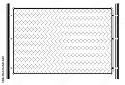 Realistic metal chain link fence. Art design gate. Prison barrier, secured property.  The chain link of fence wire mesh steel metal. Rabitz.