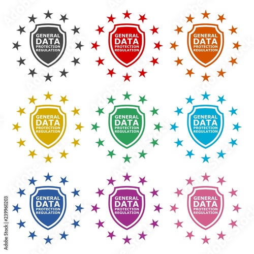 General Data Protection Regulation (GDPR) icon or logo, color set