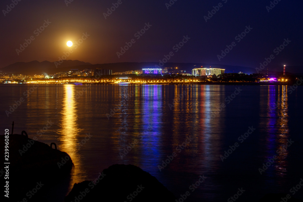 moon over the Bay of Gelendzhik and the panoramic view of the Gelendzhik night