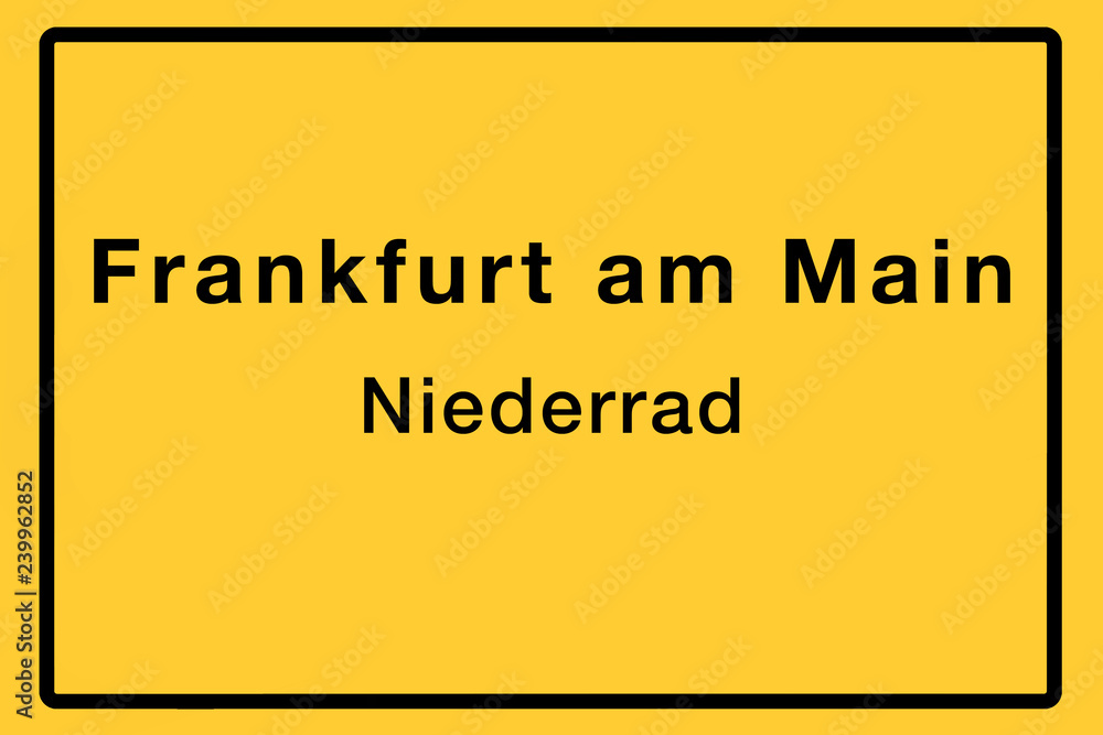 Symbolisches Ortsschild der Stadt Frankfurt am Main mit Name des einzelnen Stadtteils für z.B. örtliche Berichterstattung Symbolisches Ortsschild der Stadt Frankfurt am Main mit Name des einzelnen Stadtteils für z.B. örtliche Berichterstattung