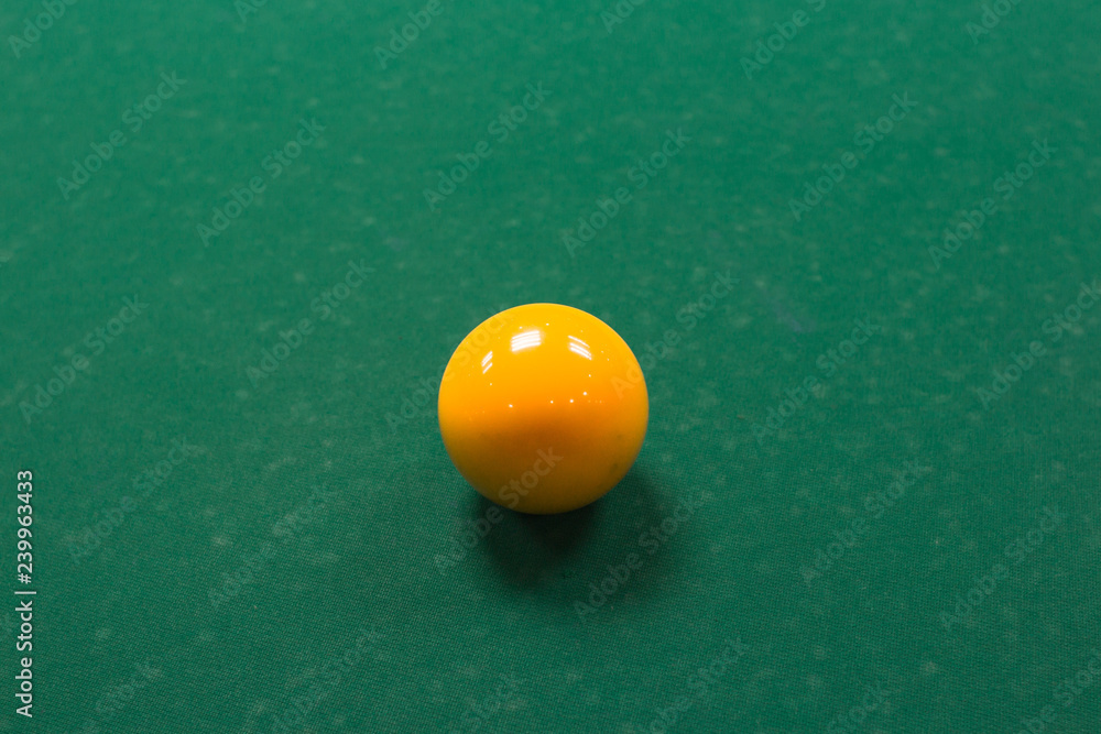 The game of American and Russian billiards. Pool table, ball and cue. Sports leisure. Friendly tournament. Winter fun. Green cloth in billiards. Luza for the ball. Aim and beat. Cue kick. - obrazy, fototapety, plakaty 