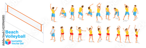 Beach Volleyball Isometric Figures Set