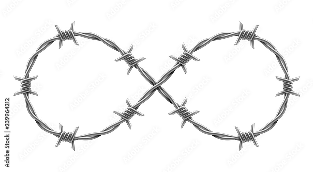 Infinity sign made of barbed wire. Vector realistic illustration. - obrazy, fototapety, plakaty 