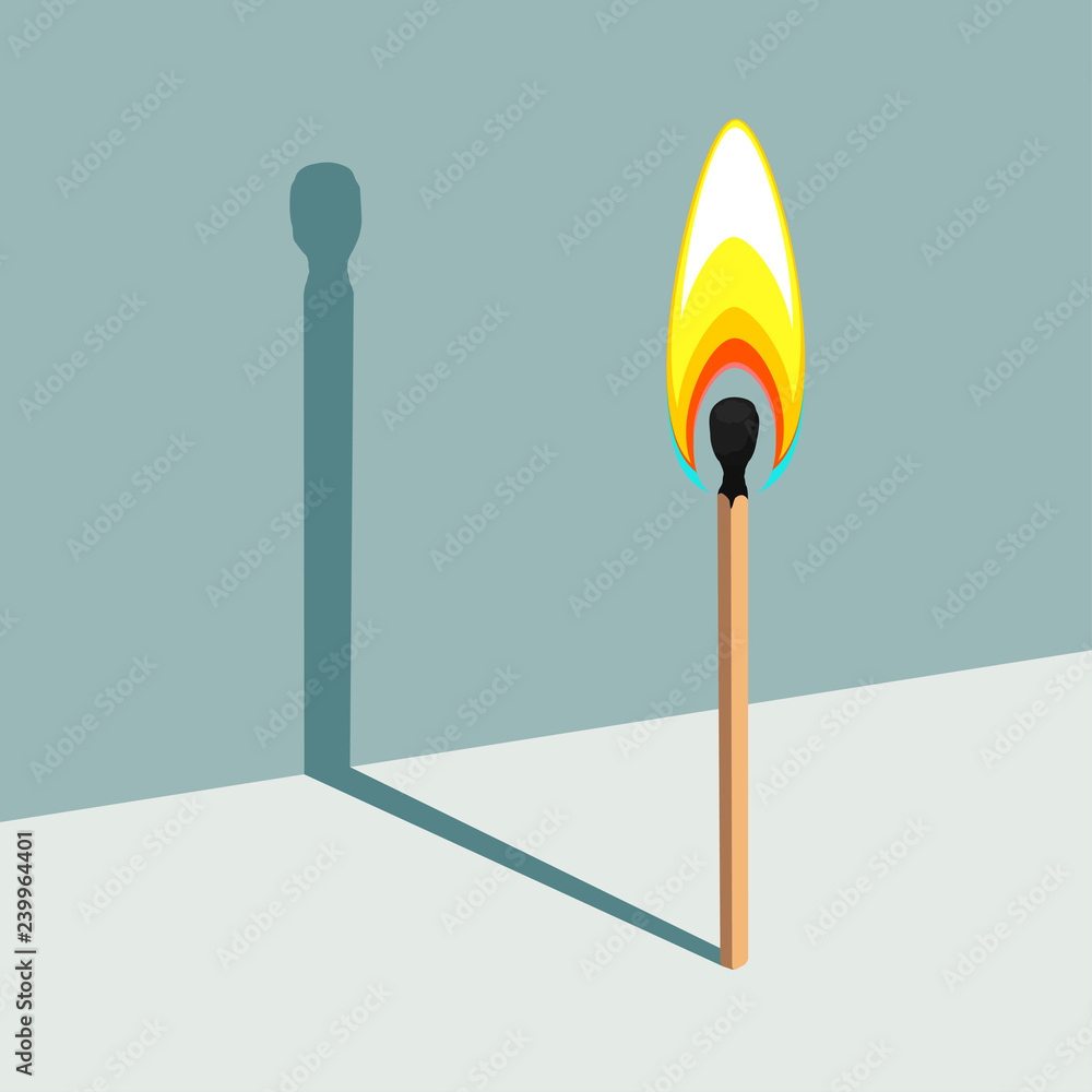 Flame has no shadow. Illustration of burning match and its shadow Flame has no shadow. Illustration of burning match and its shadow