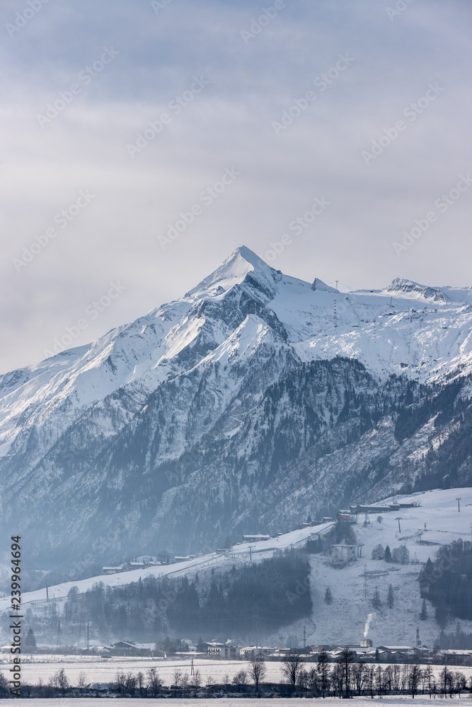Snowy Kitzsteinhorn in winter, ski lift, Austria