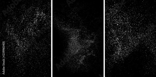 White grainy texture isolated on black background. Damaged textured. Snow design elements. Set vector illustration,eps 10.