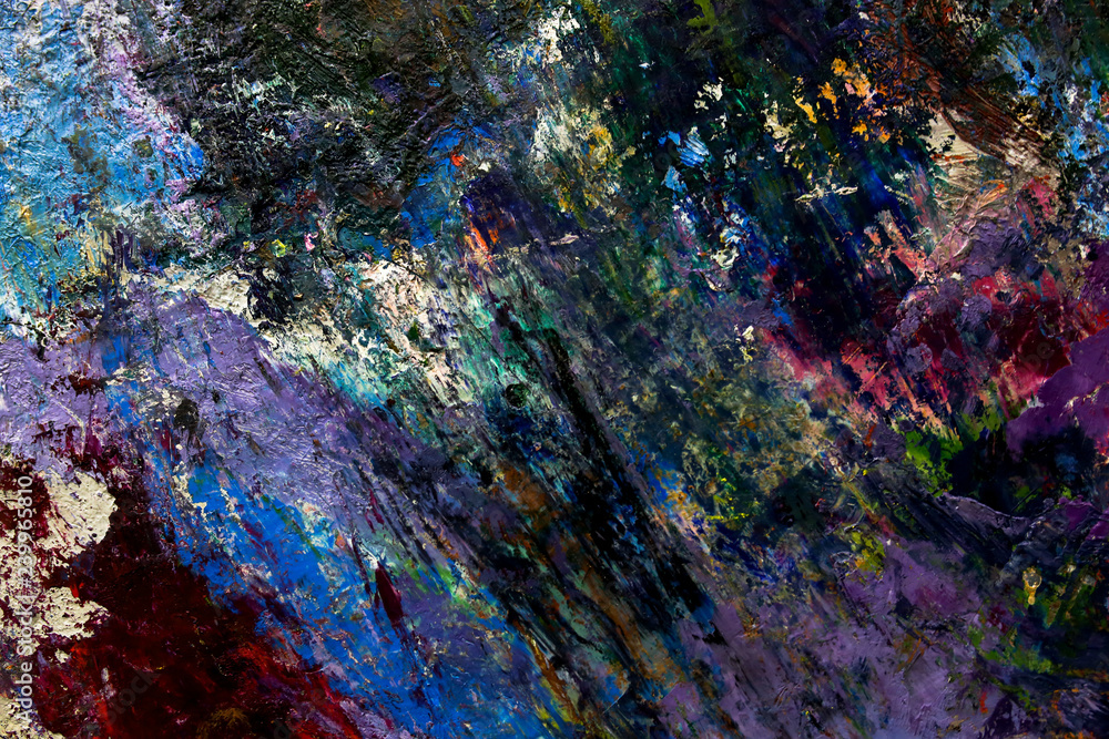 Naklejka premium multi-colored strokes of oil paint on the artist's palette. background