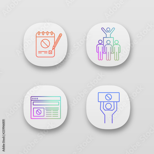 Protest action app icons set