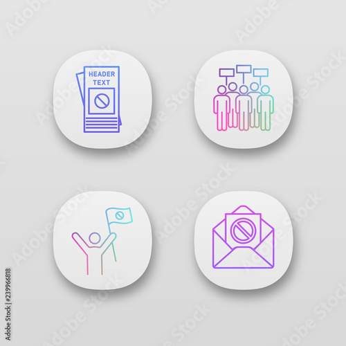 Protest action app icons set