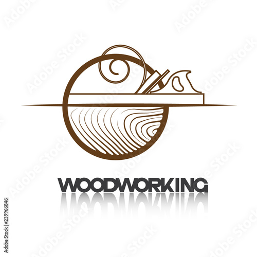  an illustration consisting of an image of a planer plowing a tree and the inscription "woodworking"