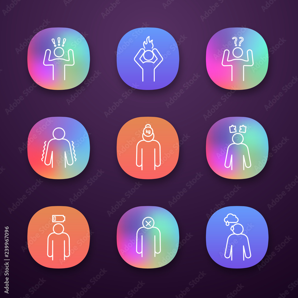 Emotional stress app icons set Emotional stress app icons set