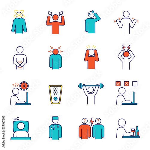Emotional stress color icons set