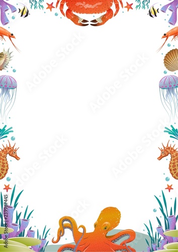 Colorful Cartoon Sea Fauna Template