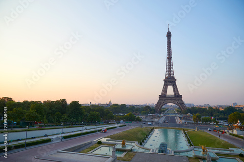 Eiffel tower at sunrise, seen from Trocadero in Paris, France © andersphoto