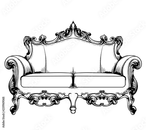 Royal couch Vector. Baroque Classic imperial ornaments decor. Vintage design ...