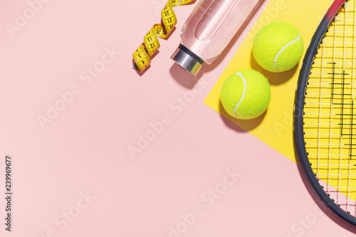 Sport flat lay background on pink © nerudol