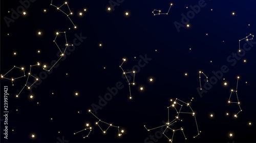 Constellation Map. Beautiful Cosmic Sky with Many Stars.     Blue Galaxy Pattern. Astronomical Print. Vector Constellation Pattern.