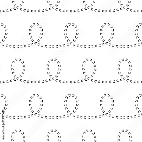 Paw print seamless pattern in black color isolated on white background.