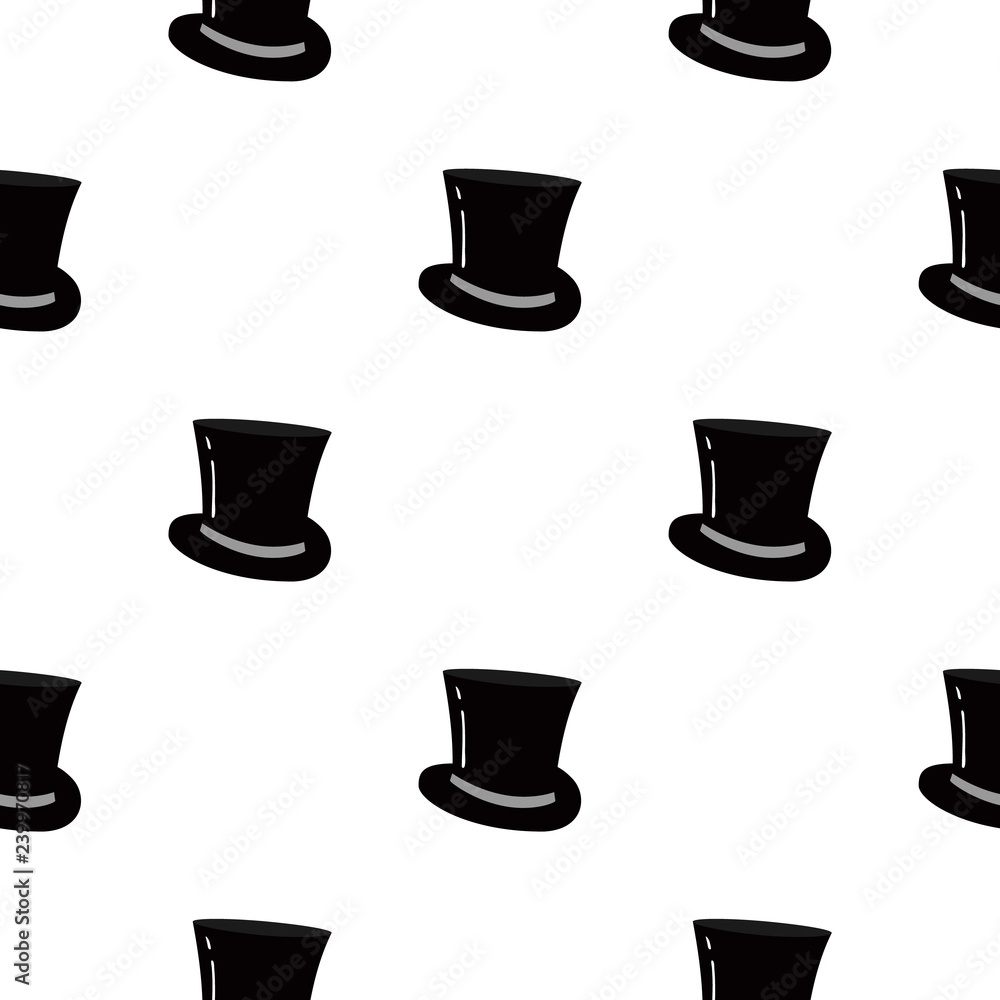 Cylinder Hat Flat Icon Seamless Pattern Background. Vector Illustration.