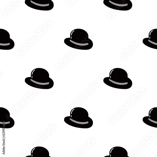 Bowler Hat Flat Icon Seamless Pattern Background. Vector Illustration.