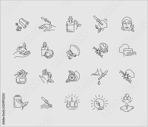 Vector icon and logo for aromatherapy. Editable outline stroke size. Line flat contour, thin and linear design. Simple icons. Concept illustration. Sign, symbol, element.