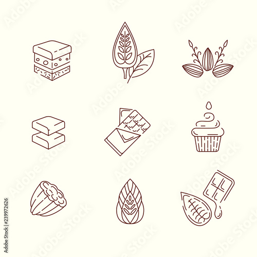 Vector icon and logo for chocolate and sweet. Editable outline stroke size. Line flat contour, thin and linear design. Simple icons. Concept illustration. Sign, symbol, element.