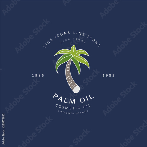 Vector icon and logo for natural cosmetics oil care dry skin. Editable outline stroke size. Line flat contour, thin and linear design. Simple icons. Concept illustration. Sign, symbol, element.