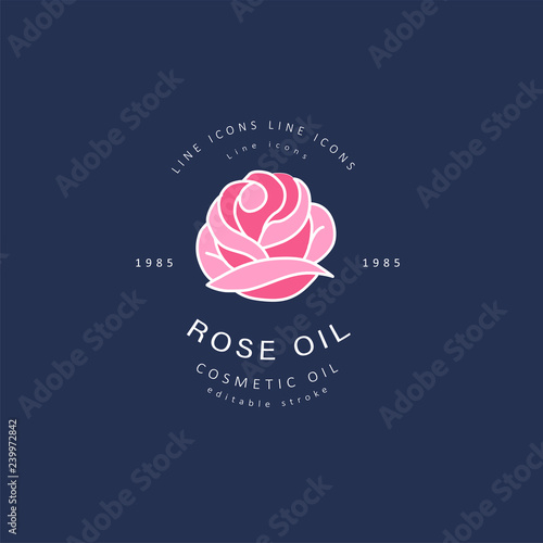Vector icon and logo for natural cosmetics oil care dry skin. Editable outline stroke size. Line flat contour, thin and linear design. Simple icons. Concept illustration. Sign, symbol, element.